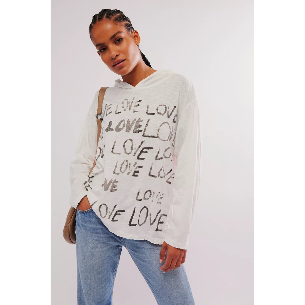 Magnolia Pearl Love Supply Co White‎ Cotton Love Amor Graphic Hoodie Tee OS